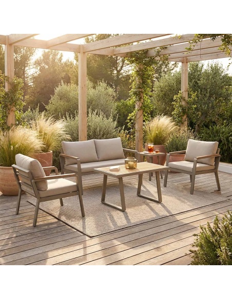 Parma: Outdoor lounge set van aluminium en Iroko hout