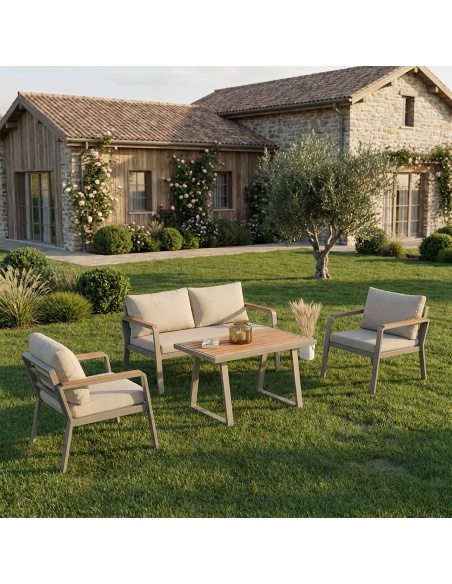 Parma: Outdoor lounge set van aluminium en Iroko hout