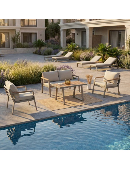 Parma: Outdoor lounge set van aluminium en Iroko hout