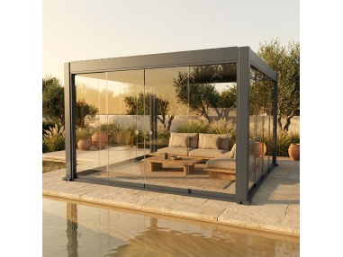 Schuivende glazen wanden voor Lyra T6 - Pergola met glas afgesloten