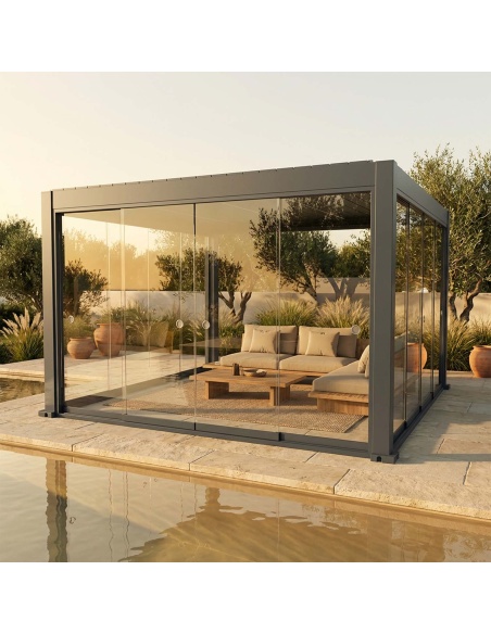 Schuivende glazen wanden voor Lyra T6 - Pergola met glas afgesloten
