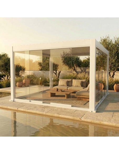 Schuivende glazen wanden voor Lyra T6 - Pergola met glas afgesloten