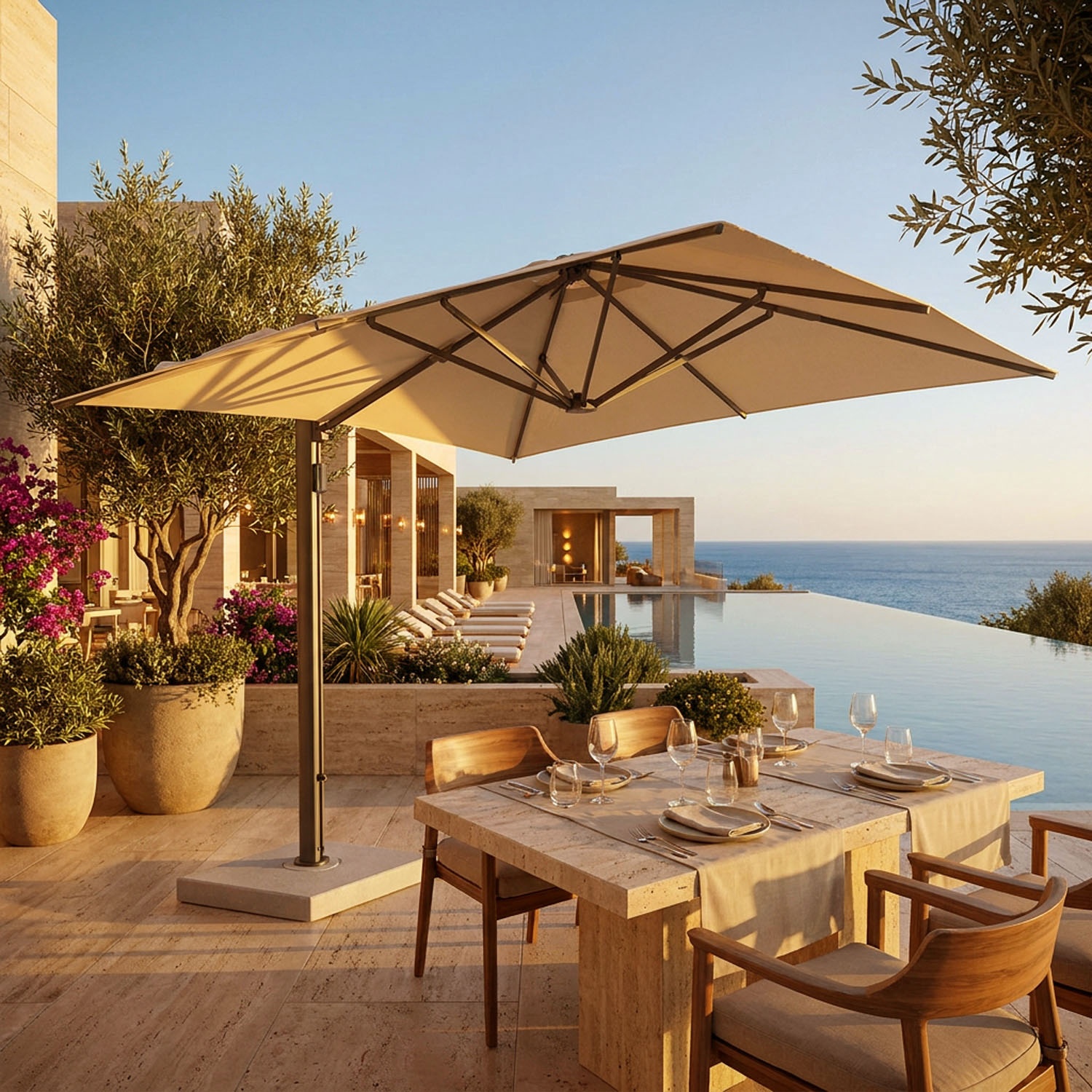 Cygnus: Cantilever Parasol met Zijarm Push-Open