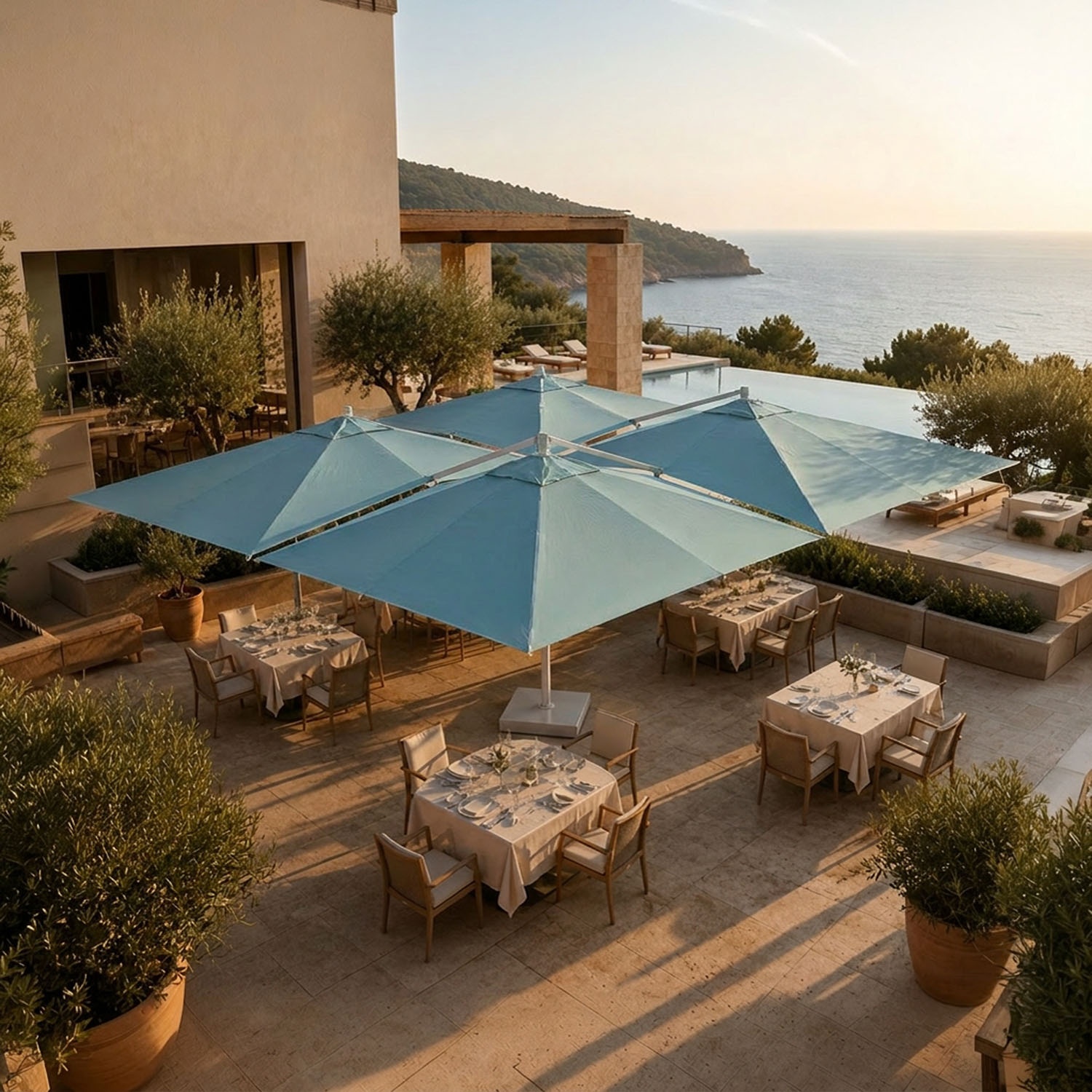 Cygnus Qadro: Zweefparasol met Vier Doeken 6×6 m