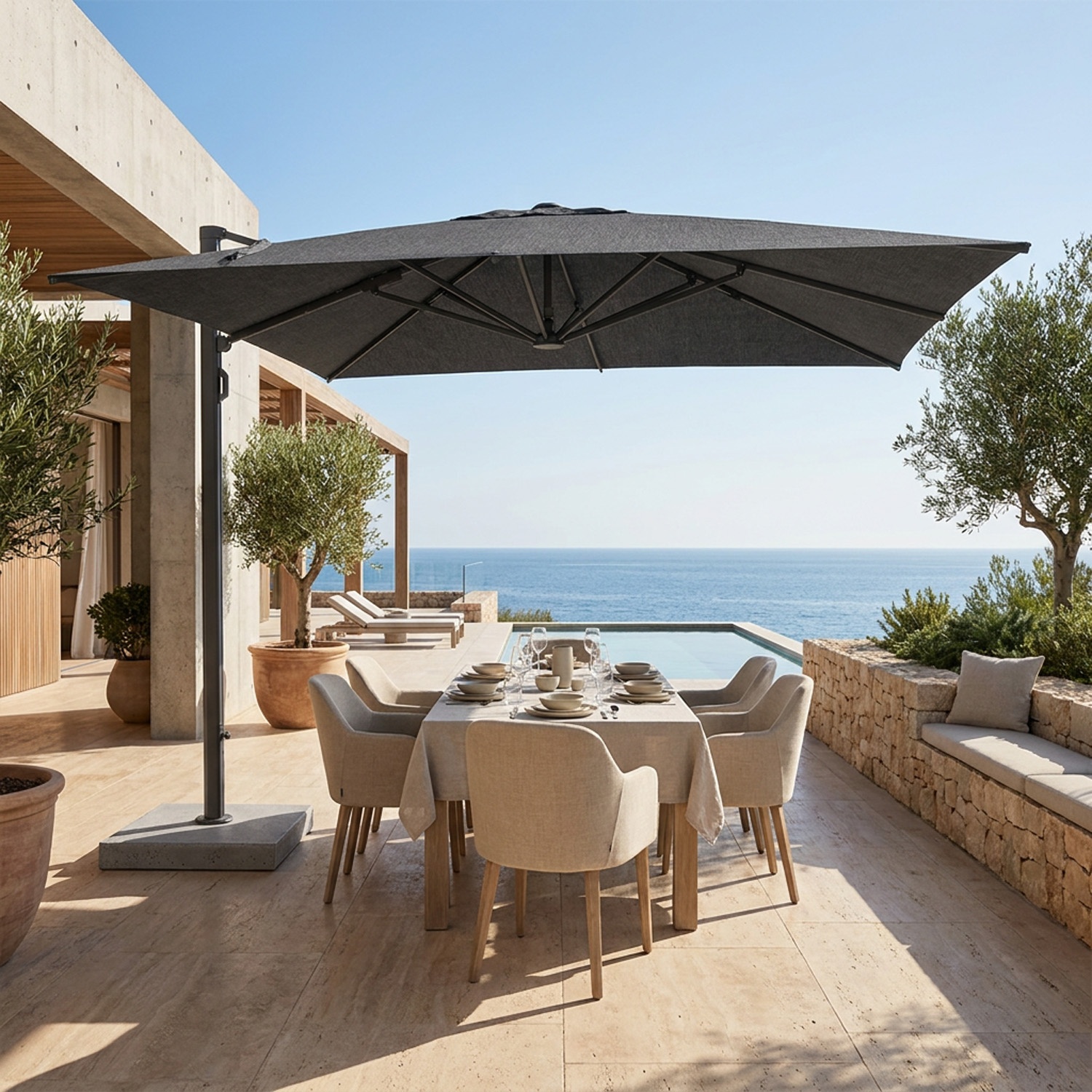 Cygnus: Cantilever Parasol met Zijarm Push-Open 2