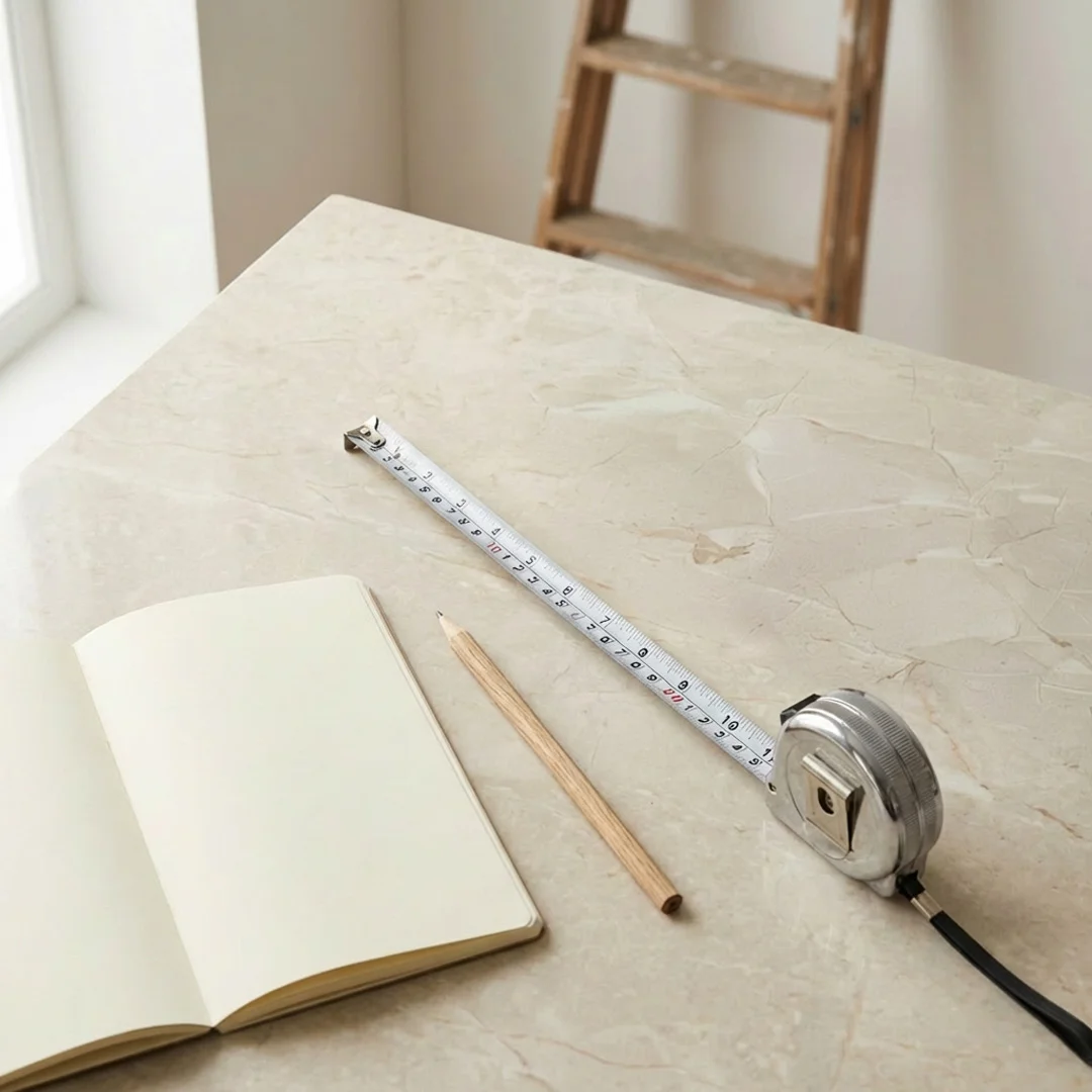 Meetgereedschap - rolmeter, potlood, notitieblad